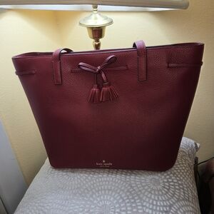 Kate Spade Hayes Deep Red Curran Pebbled Leather Tote Bag NWT